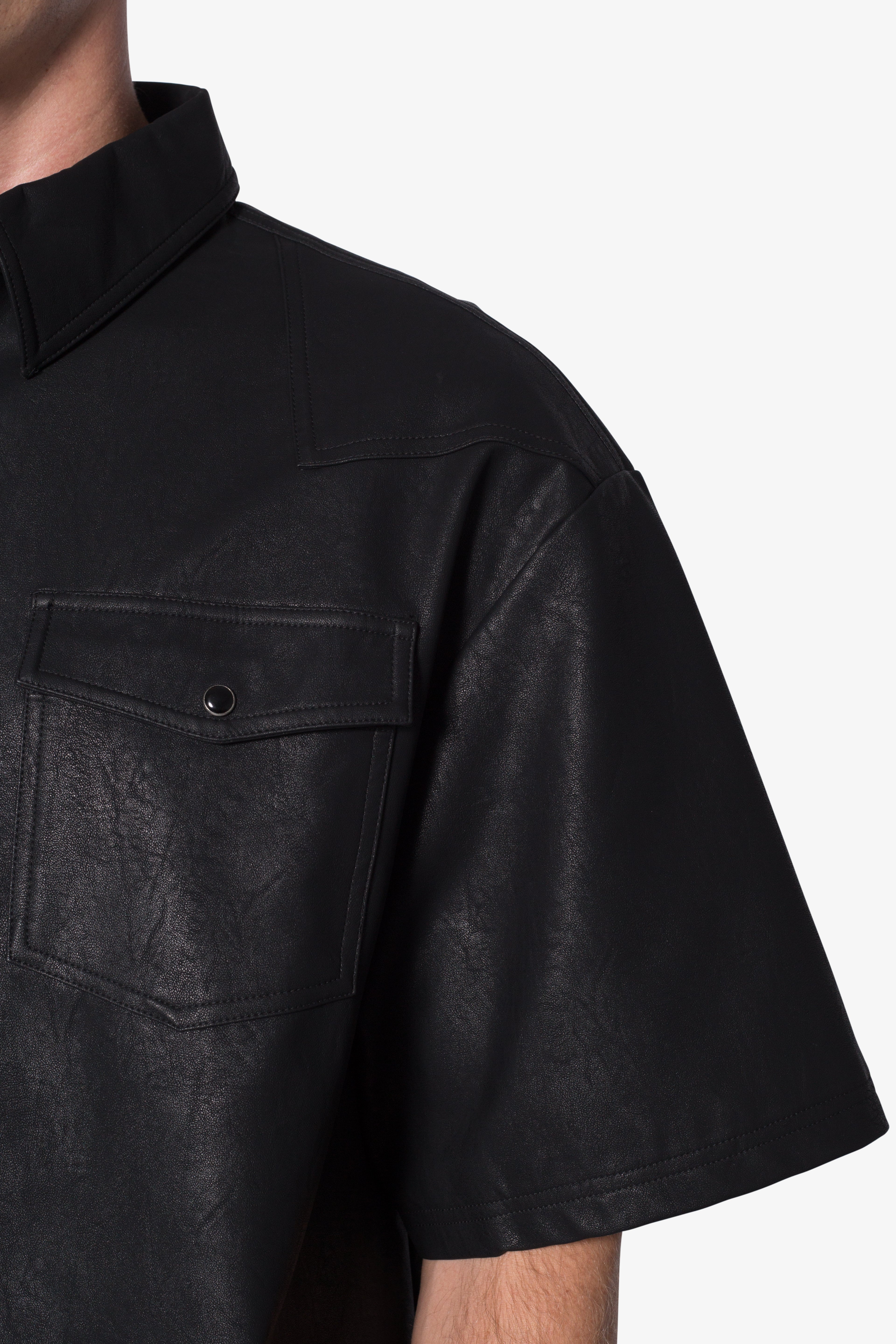 大人気！mnml★レザー S/S シャツ Leather S/S Shirt - Black | mnml | shop now