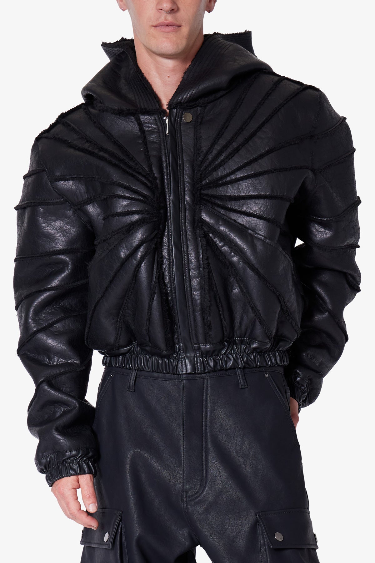 Leather-Web-Cropped-Hoodie-