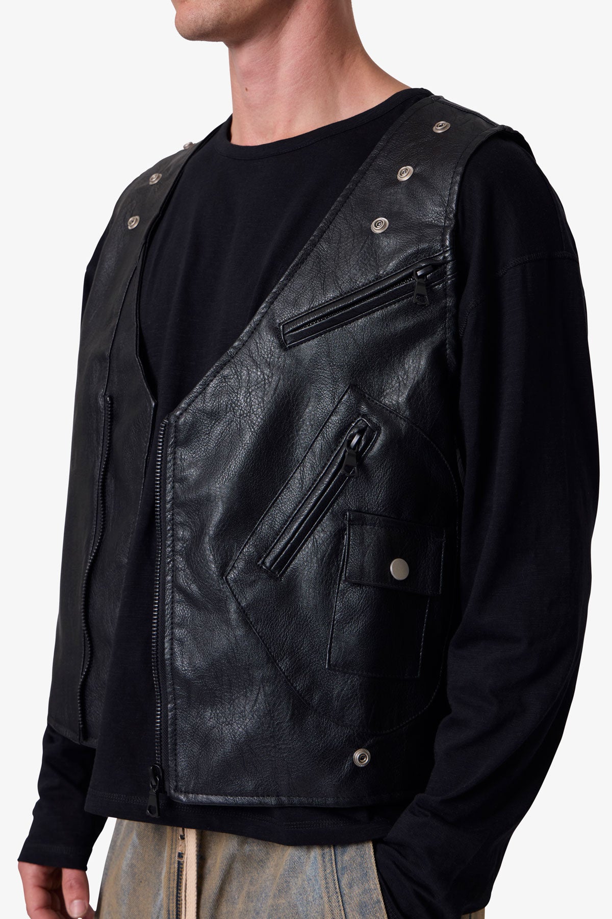 Leather Zipper Vest - Black | mnml