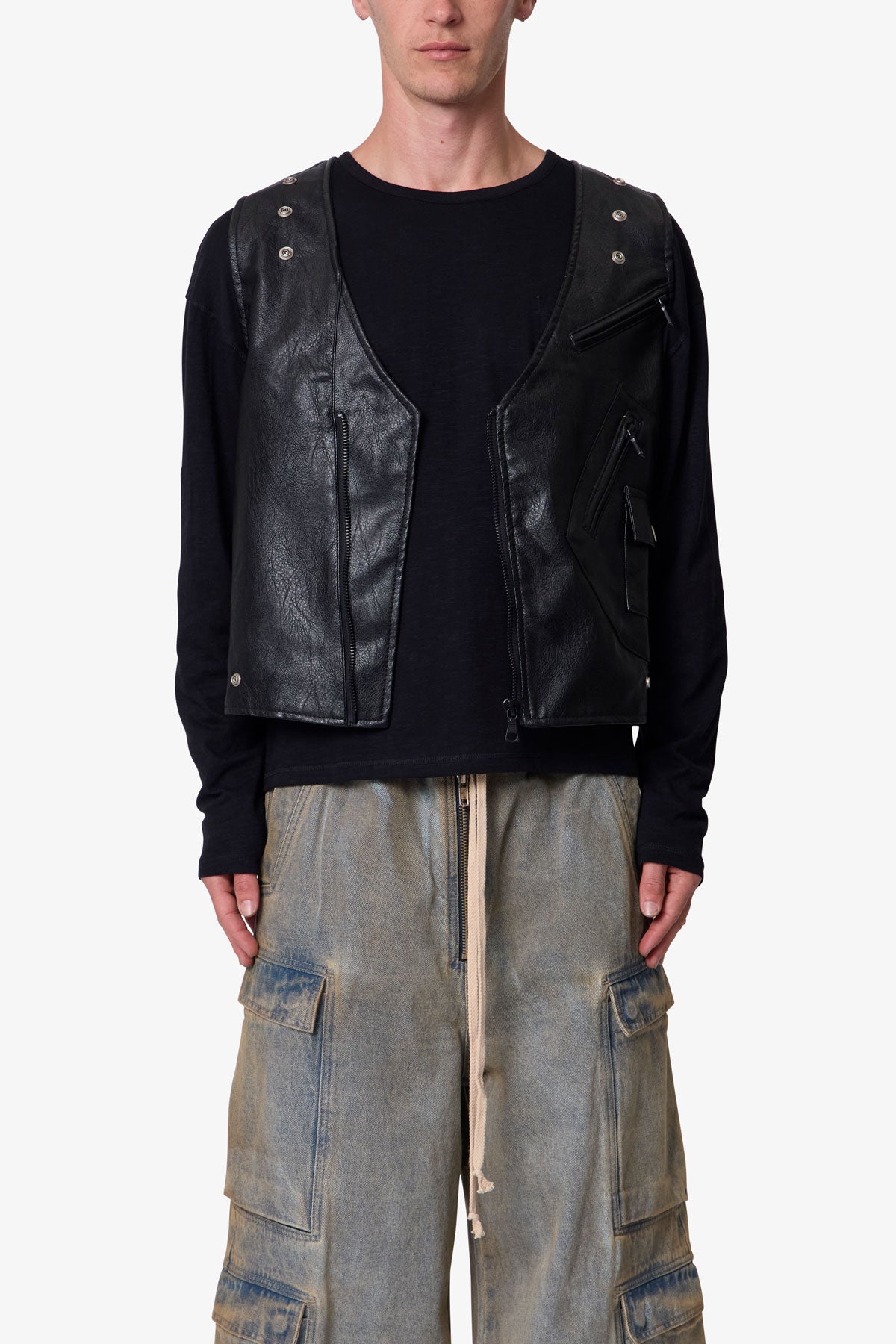Leather Zipper Vest - Black | mnml