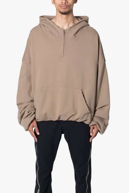 Lined Baggy 3/4 Zip Hoodie - Washed Earth