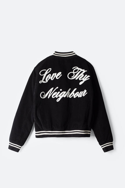 Love Thy Neighbour Varsity Jacket - Black