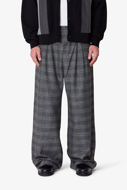 Plaid Barrel Trouser Pants - Grey