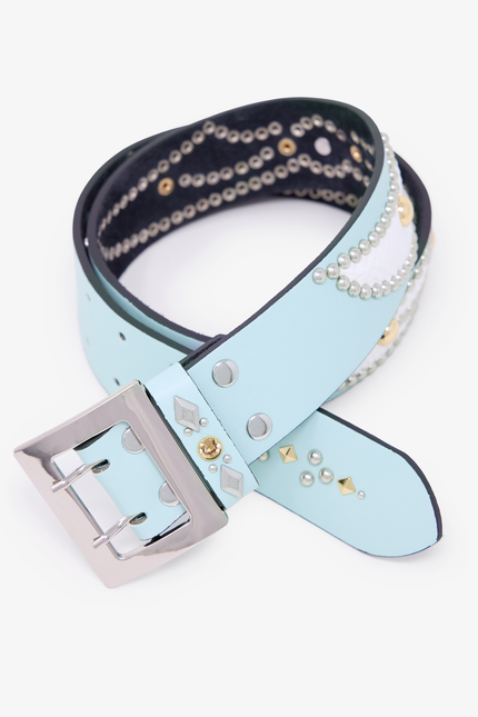 Vintage Python Belt - Aqua/White