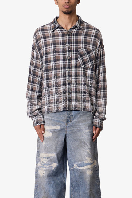 Rhinestone Flannel Shirt - Brown