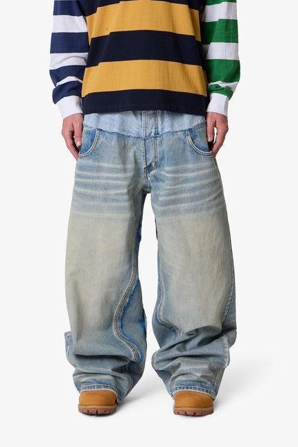 Mega Baggy Layered Denim - Medium Blue