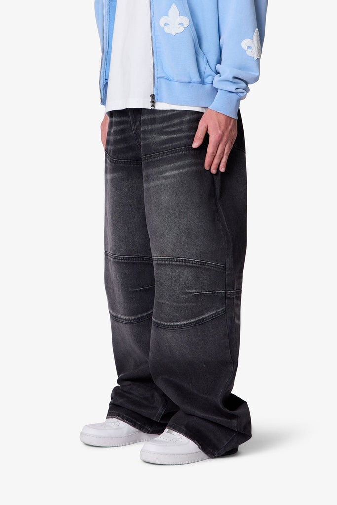 Mega Baggy Moto Denim - Waxed Black | mnml