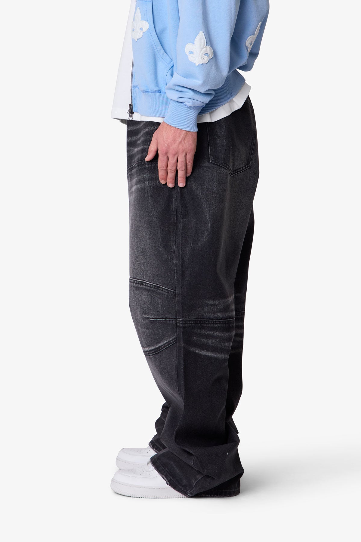 Mega Baggy Moto Denim - Waxed Black | mnml | shop now