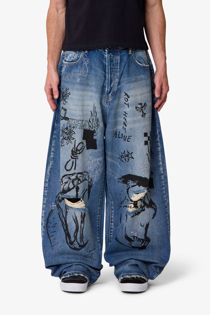 Mega Baggy Sketch Denim - Blue