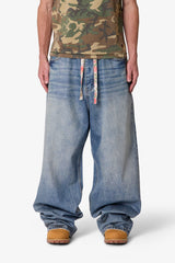 Mega Baggy Waxed Denim - Medium Blue