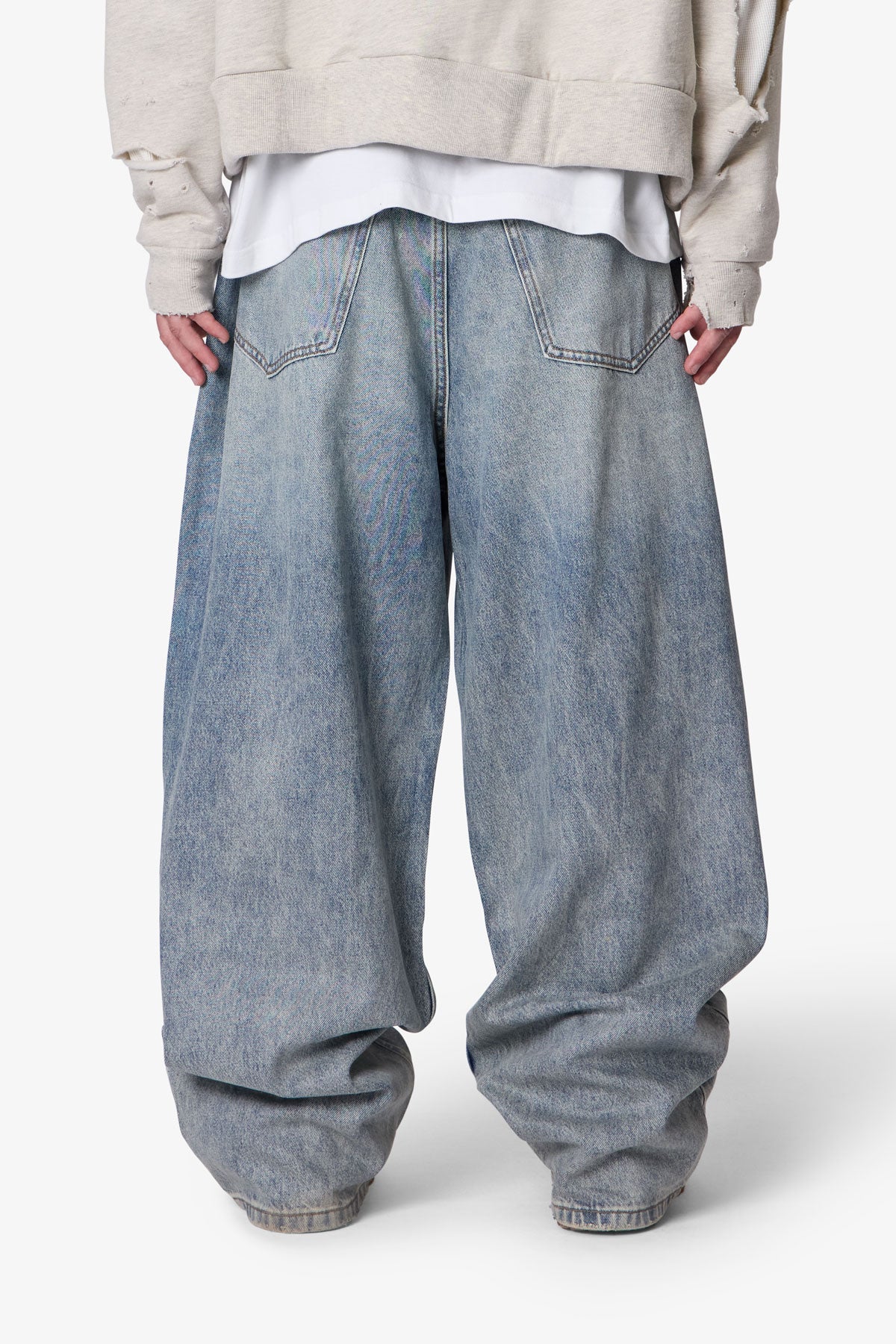 Mega Baggy Waxed Denim - Medium Blue | mnml