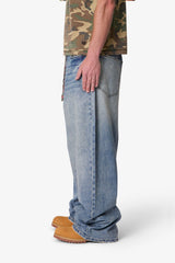 Mega Baggy Waxed Denim - Medium Blue