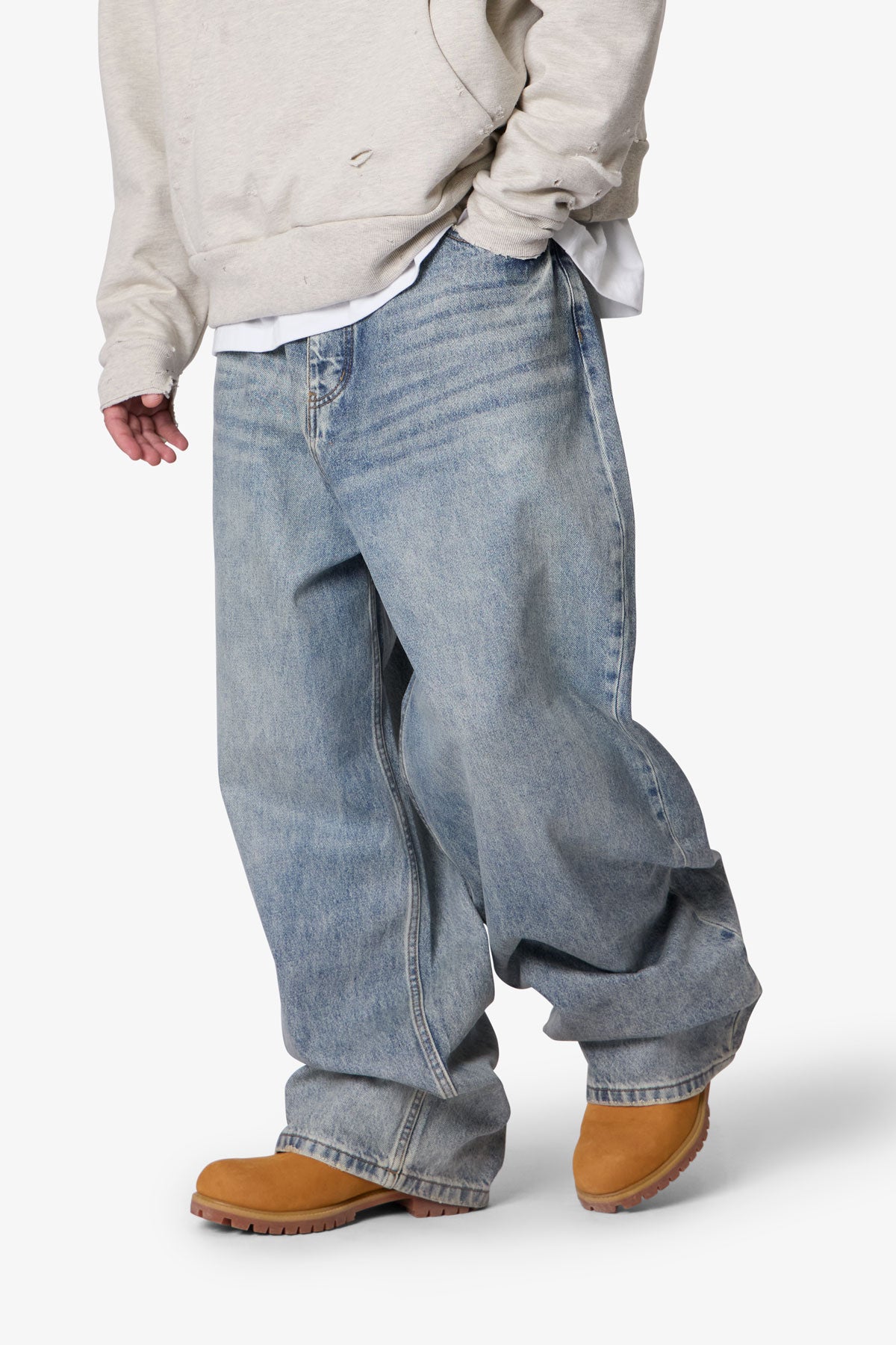 Mega Baggy Waxed Denim - Medium Blue | mnml | shop now