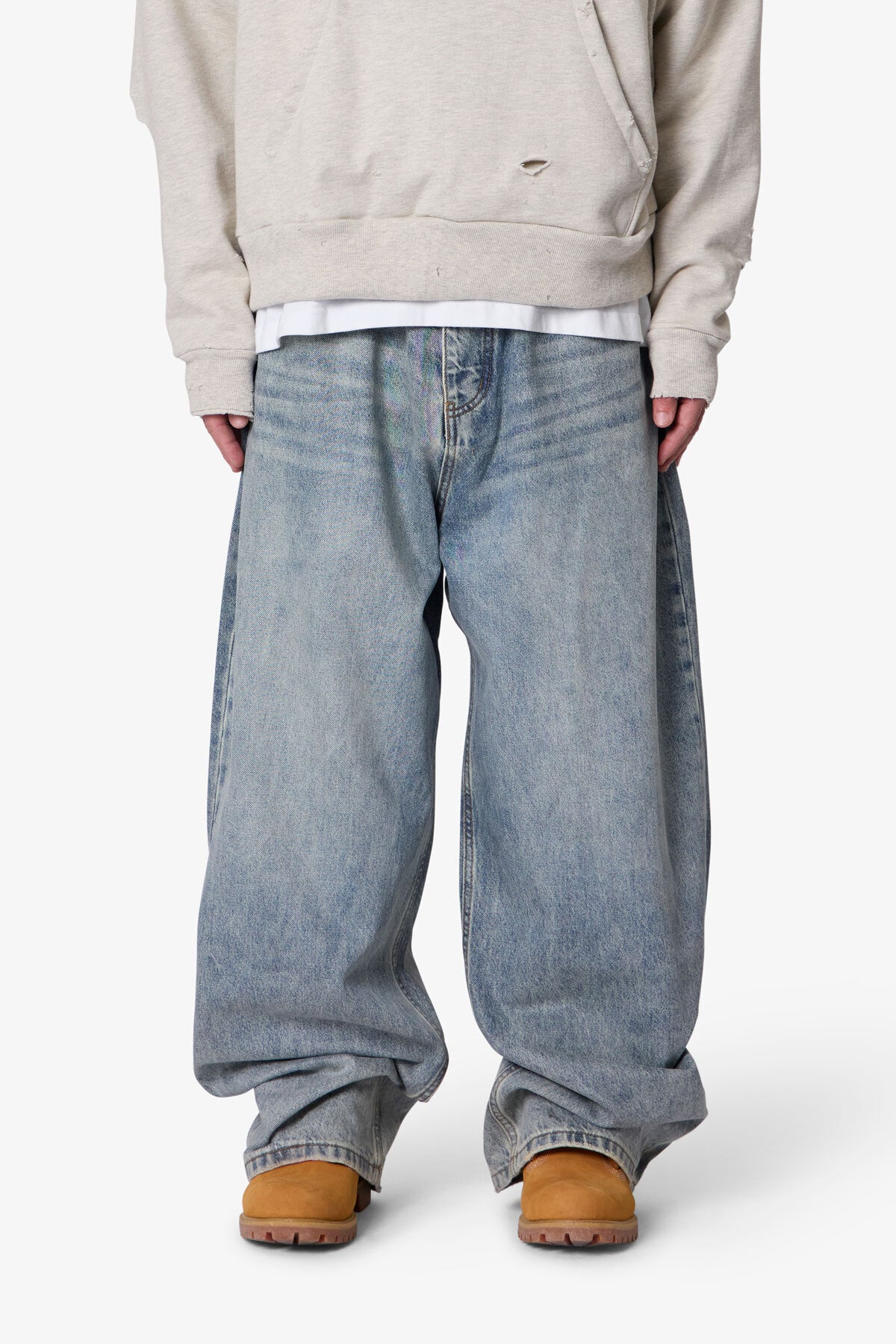 Mega Baggy Waxed Denim - Medium Blue | mnml