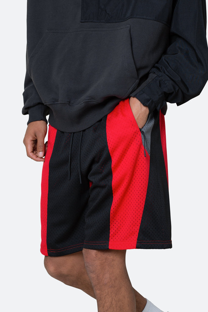 Mesh Paneled Shorts - Black/Red | mnml | shop now