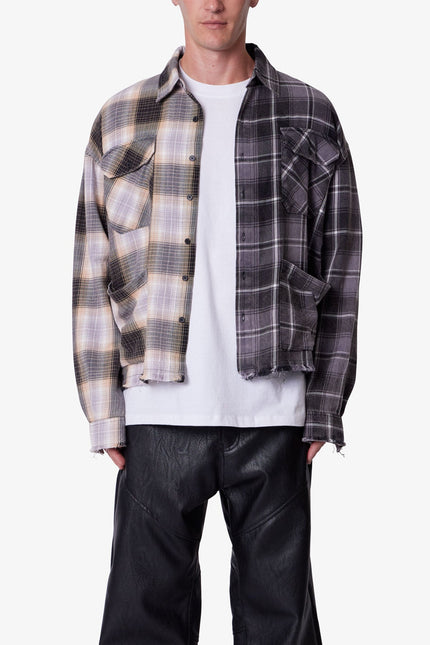 Mixed Flannel Shirt - Olive/Brown