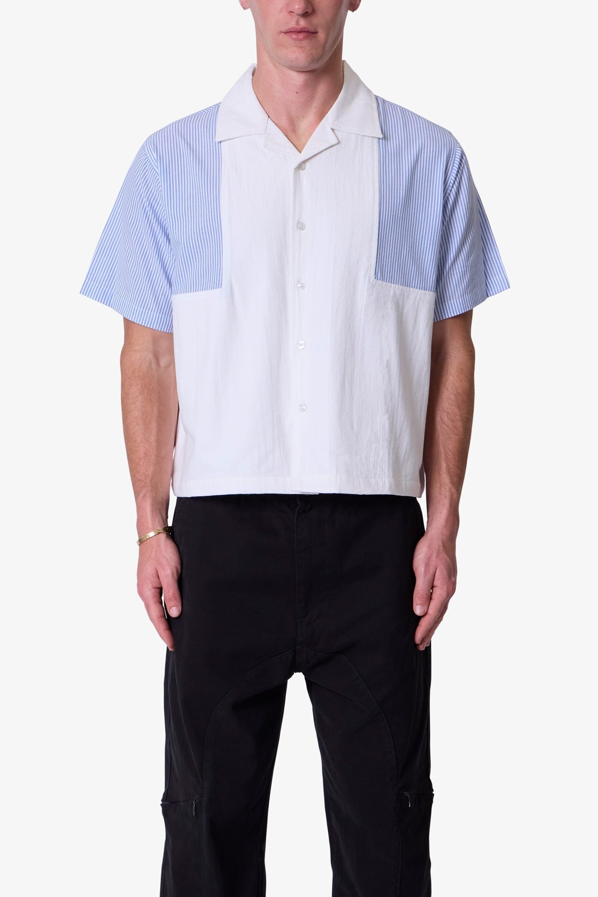 MNML WESTERN ボタンアップ シャツ 半袖 White MNML 新作 WESTERN コットン生地 ボタンアップ シャツ 白 (MNML