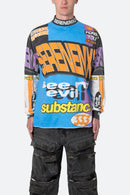 Mock Neck Motocross L/S Tee - Blue/Multi