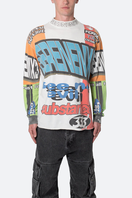 T-shirt manches longues col montant style motocross - Multicolore