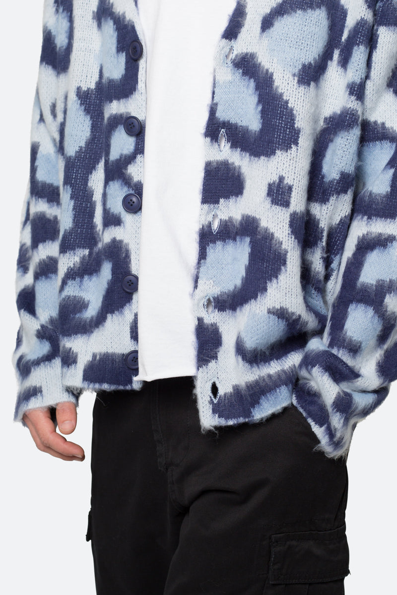 Mohair Leopard Cardigan Sweater - Blue | mnml | shop now