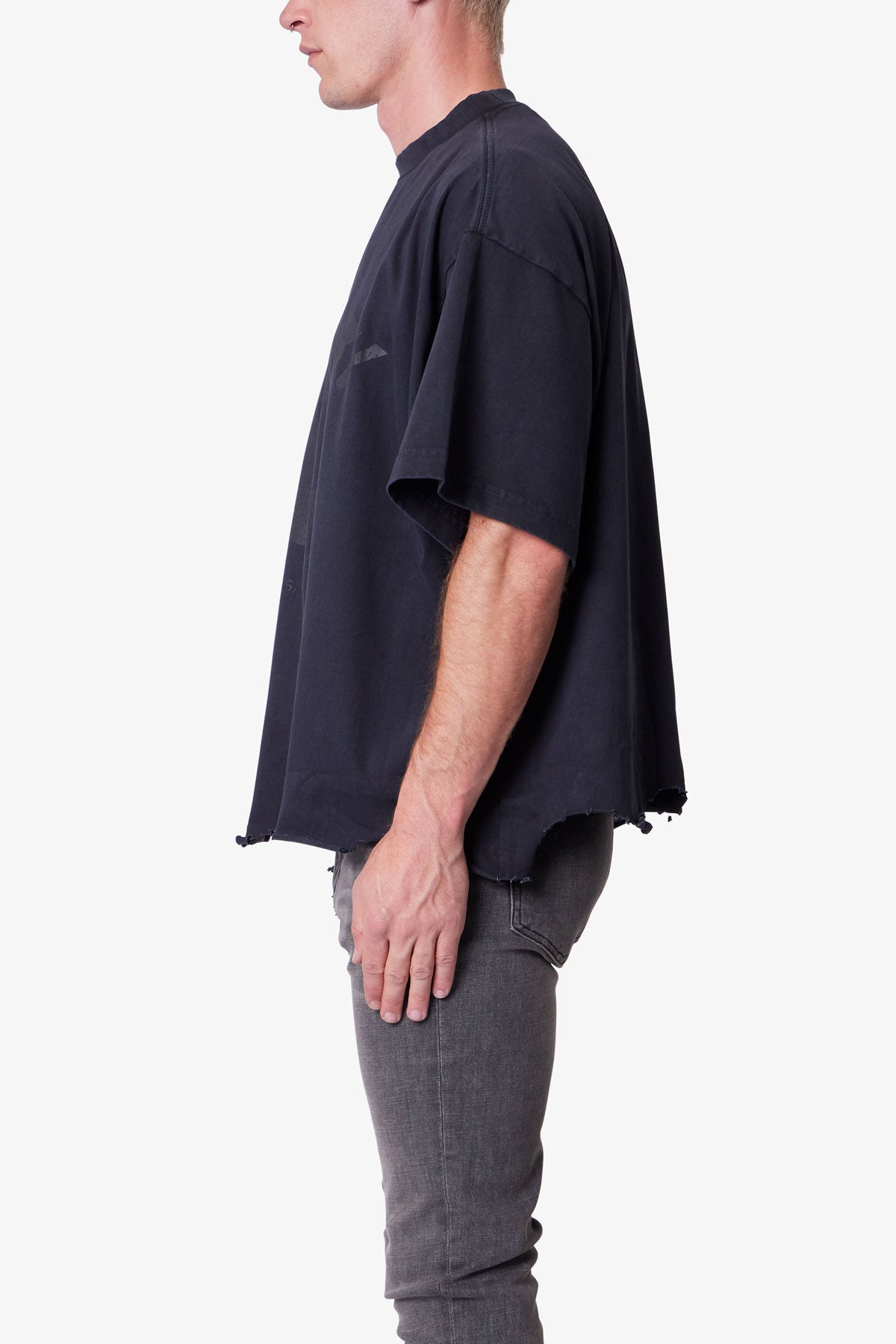 Moth Eaten Cropped Tee - Black | mnml