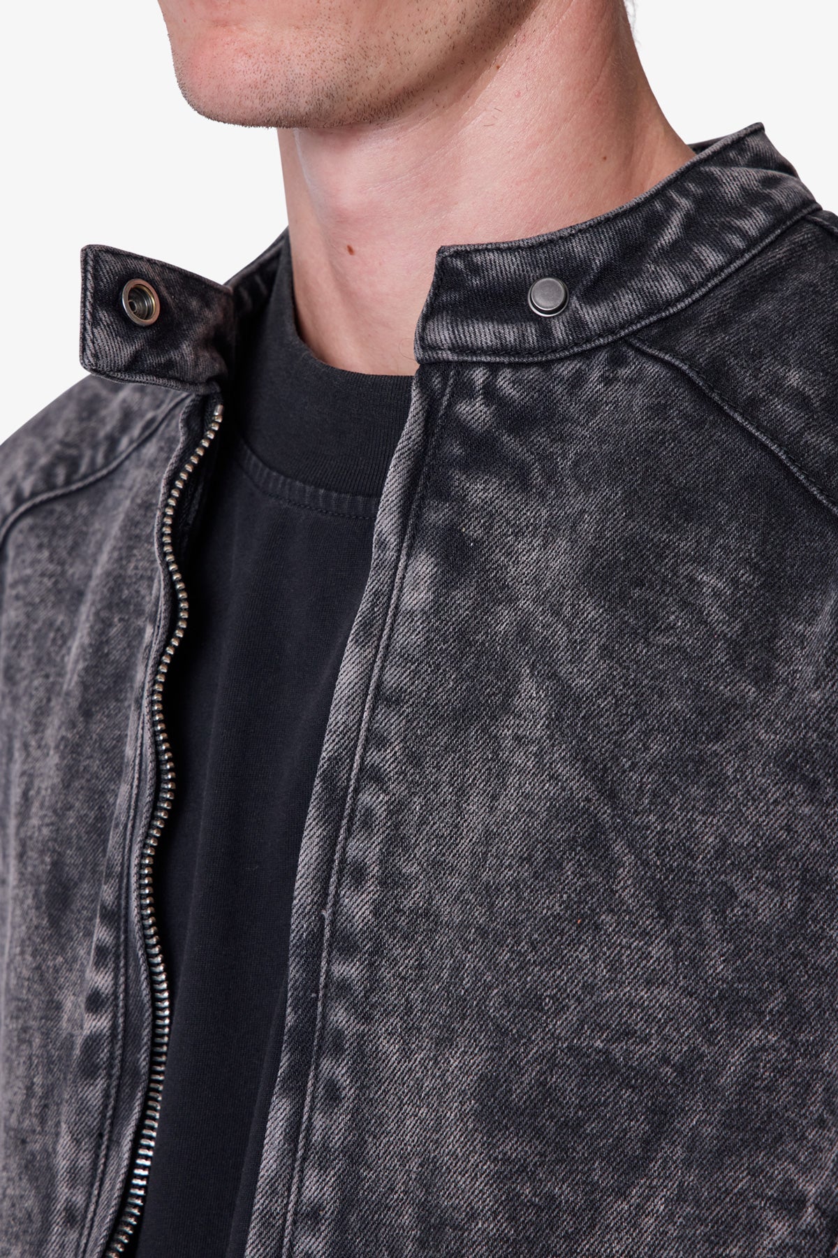 VINTAGE WASHED DENIM ZIP MOTO JACKET 【L】 Washed Denim Jacket Men Women American Vintage Cropped