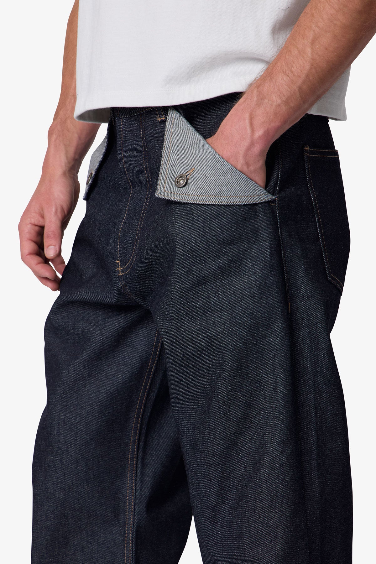 Mule Pocket Kick Flare Denim - Rinsed Indigo | mnml
