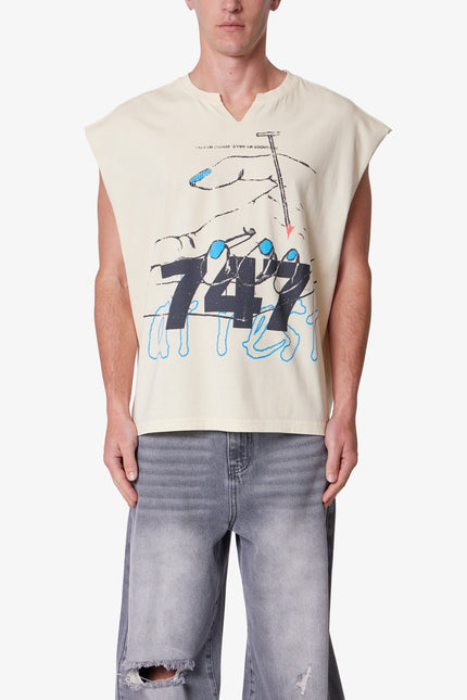 Nail Printed Cut Off Tee - Antique White