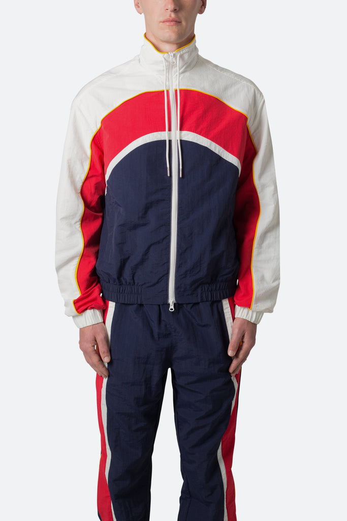 Nylon Collared Track Jacket - Red/White/Blue | mnml | shop now