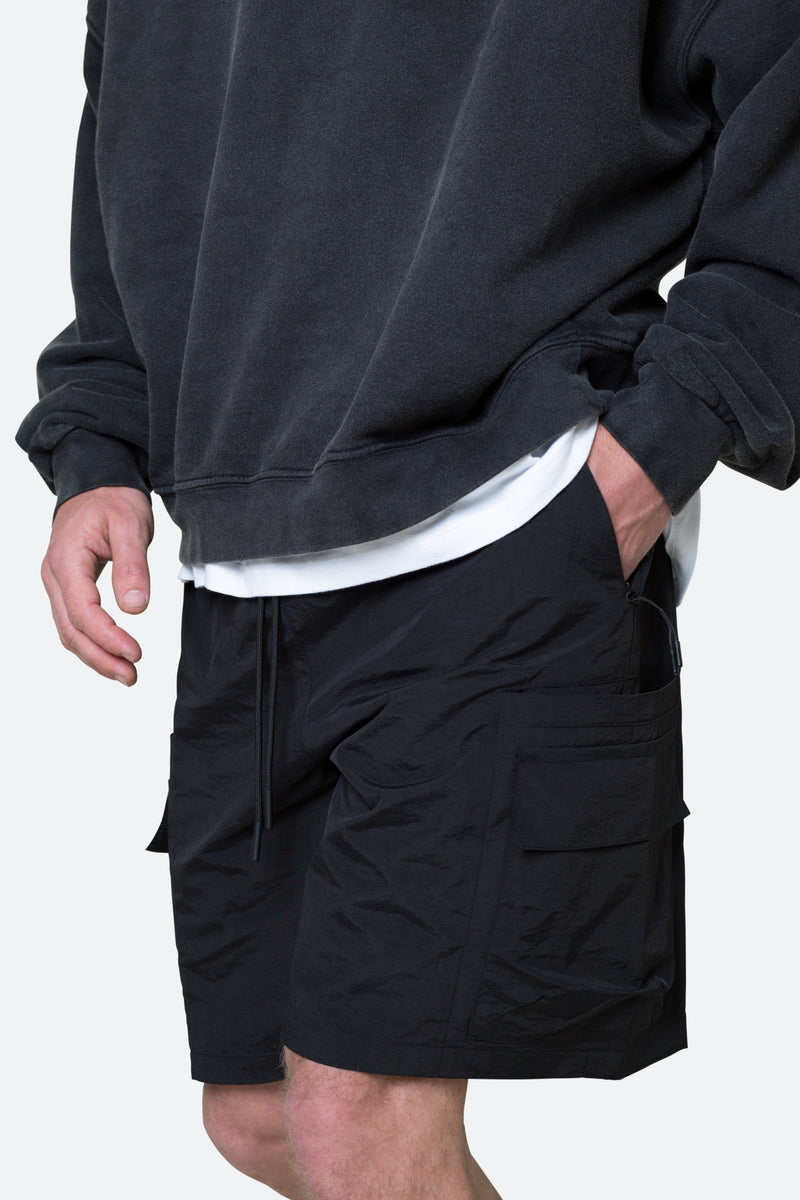 Nylon Side Cargo Shorts - Black