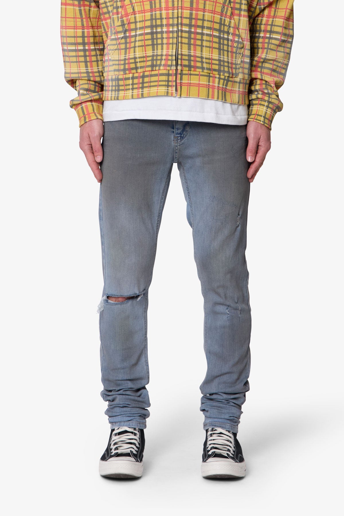 Oil Ruched Skinny Denim - Blue | mnml