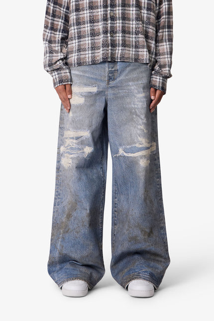 Oil Stain Printed Rave Denim - Blue