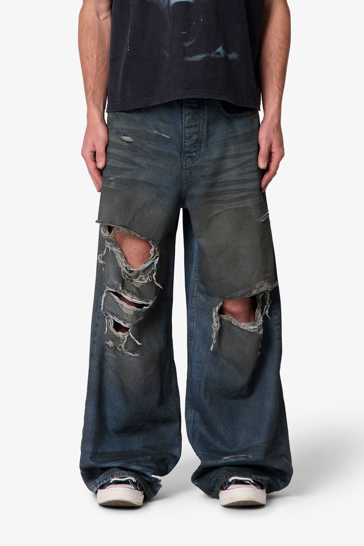 PLEASURES/プレジャーズ】OIL BAGGY 32インチ Mens Loose Fit Denim Shorts