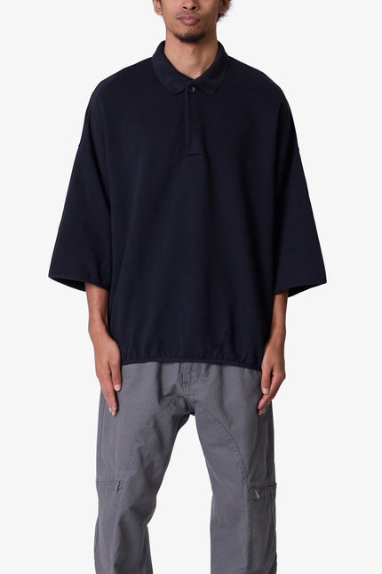 Oversized Knit Polo S/S Shirt - Black