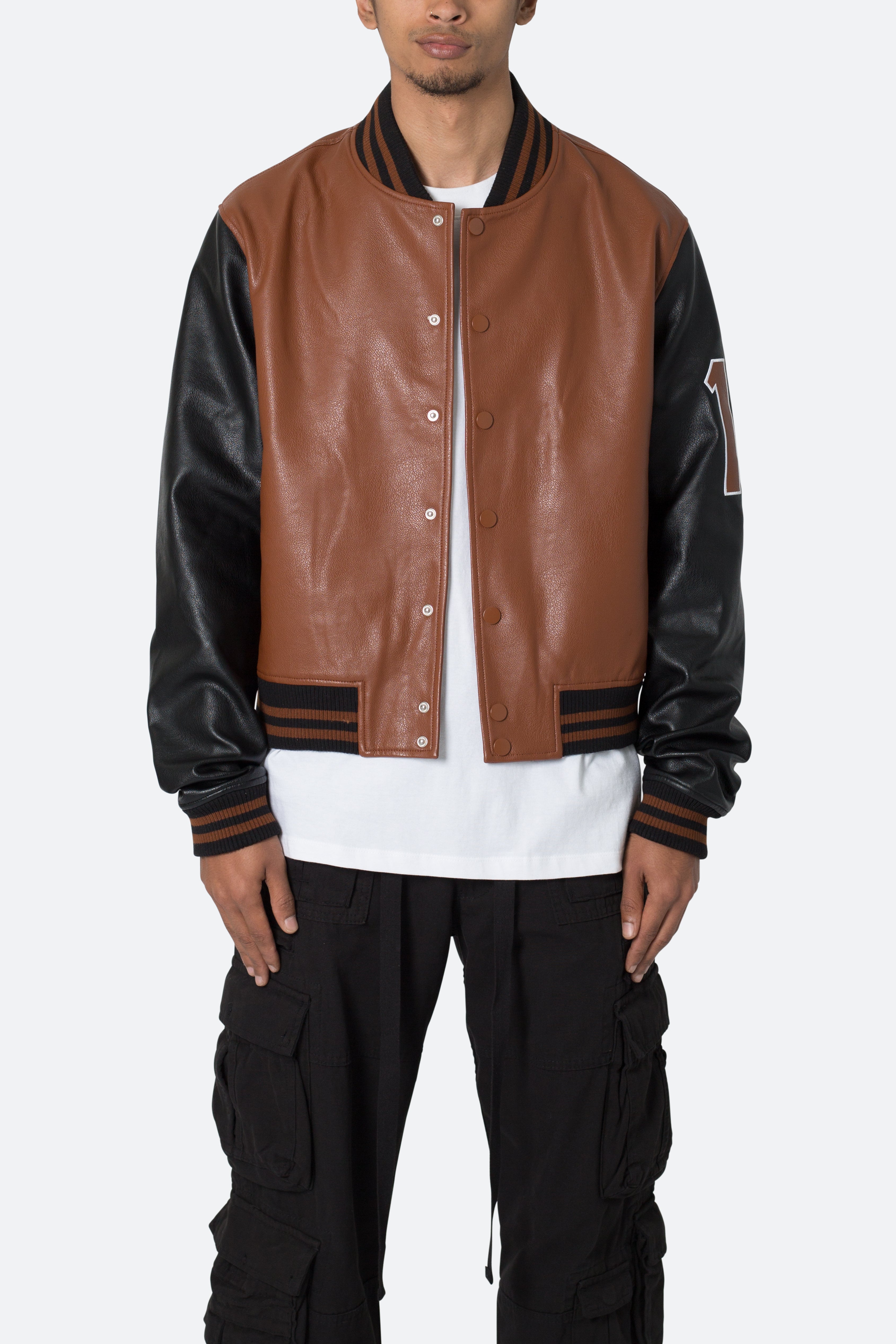 PU Varsity Jacket - Black/Brown