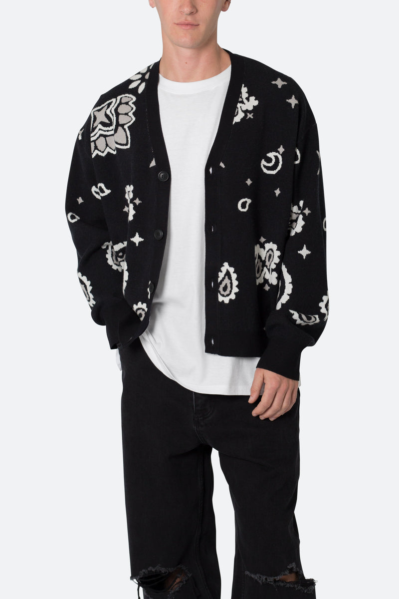 Paisley Cardigan Sweater - Black | mnml | shop now