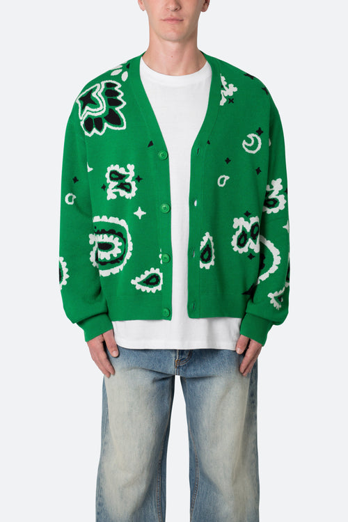 Paisley Cardigan Sweater - Green now mnml shop | 