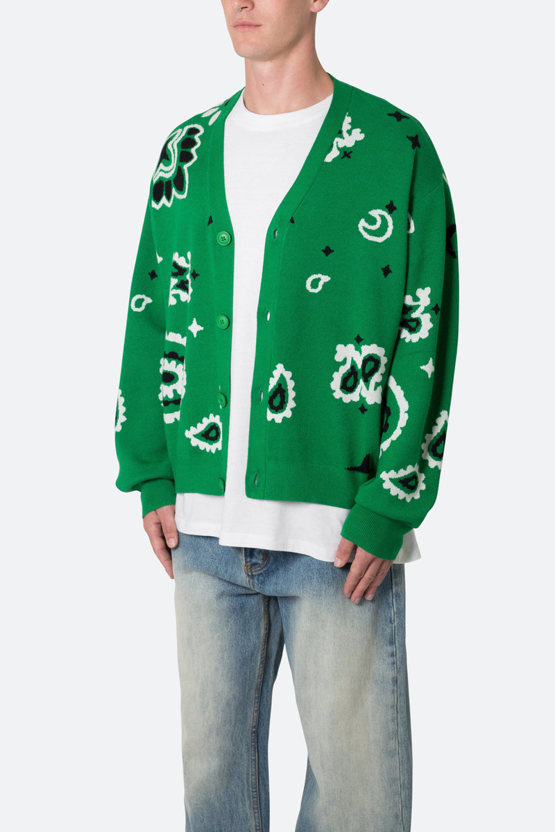 Paisley Cardigan Sweater Green mnml shop now