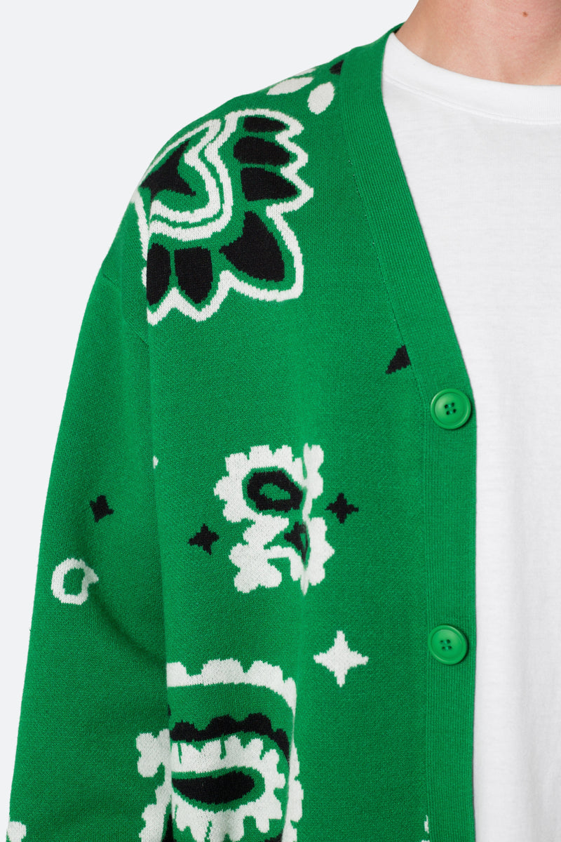 Paisley Cardigan Sweater - Green | mnml | shop now