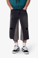 Pantalones cortos vaqueros con paneles - Negro lavado