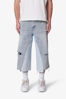 Pantalones cortos vaqueros con paneles - Azul claro lavado