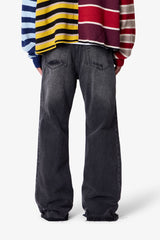 Paneled Distressed Kick Flare Denim - Black