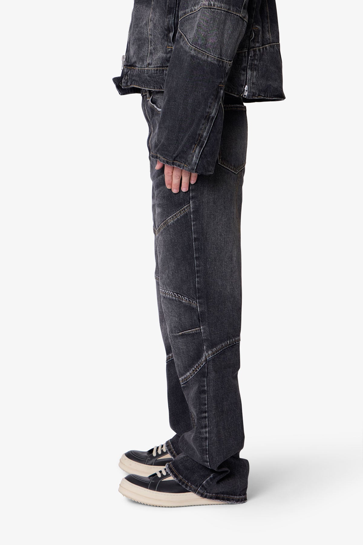 【期間限定】BELVET　washed Black denim Paneled Moto Denim - Washed Black | mnml