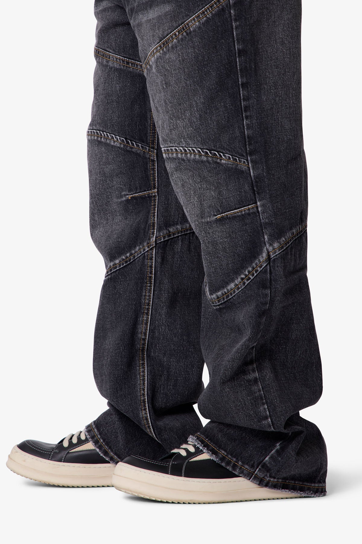 Paneled Moto Denim - Washed Black | mnml