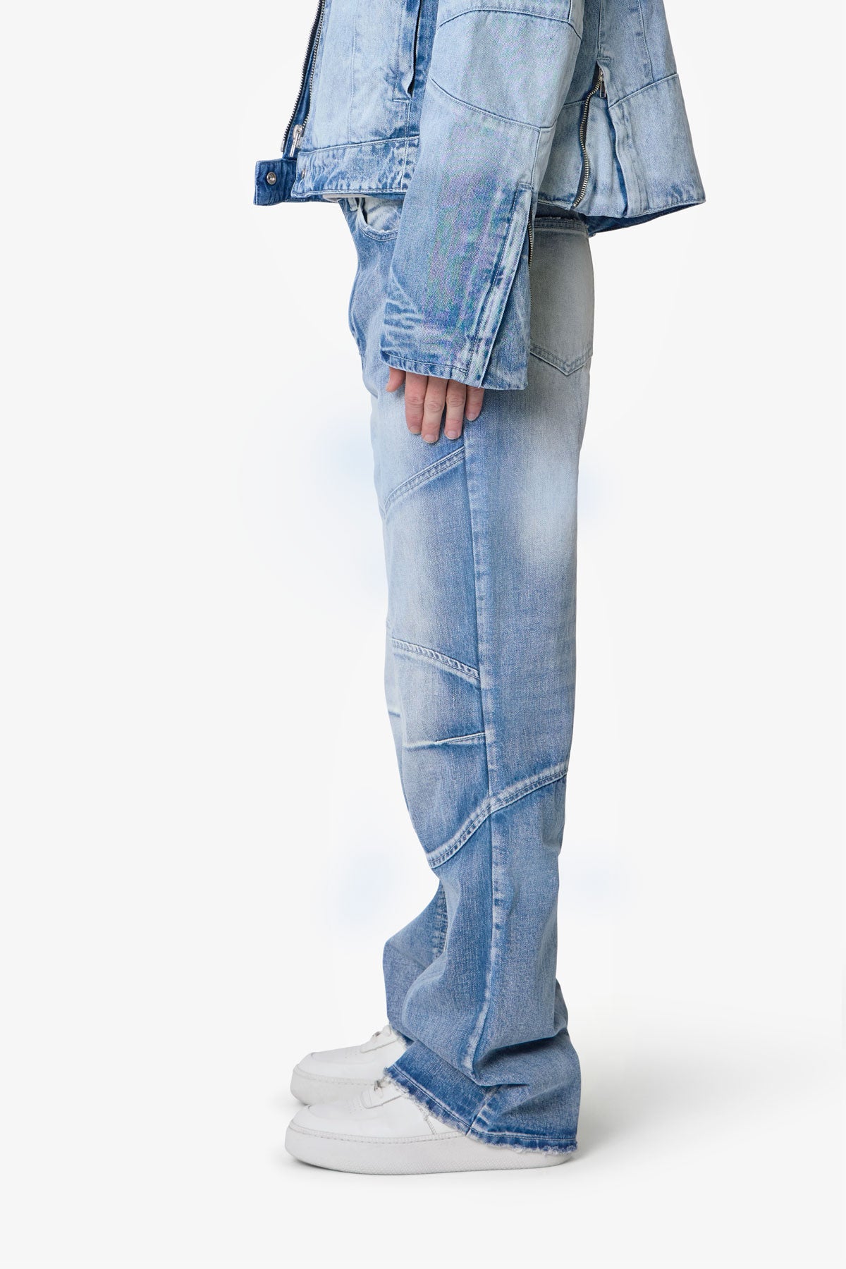 Paneled Moto Denim - Washed Blue | mnml