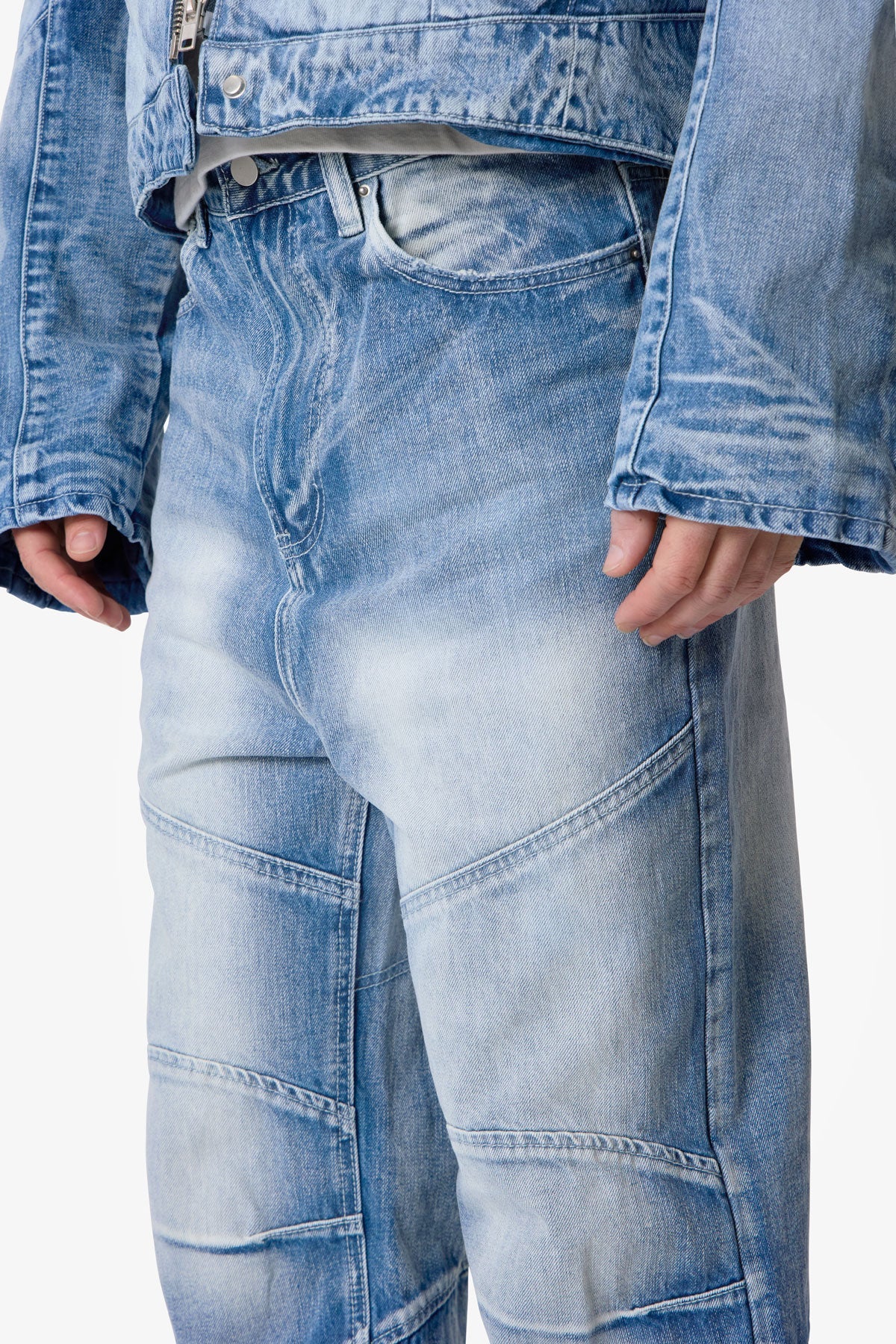 Paneled Moto Denim - Washed Blue | mnml