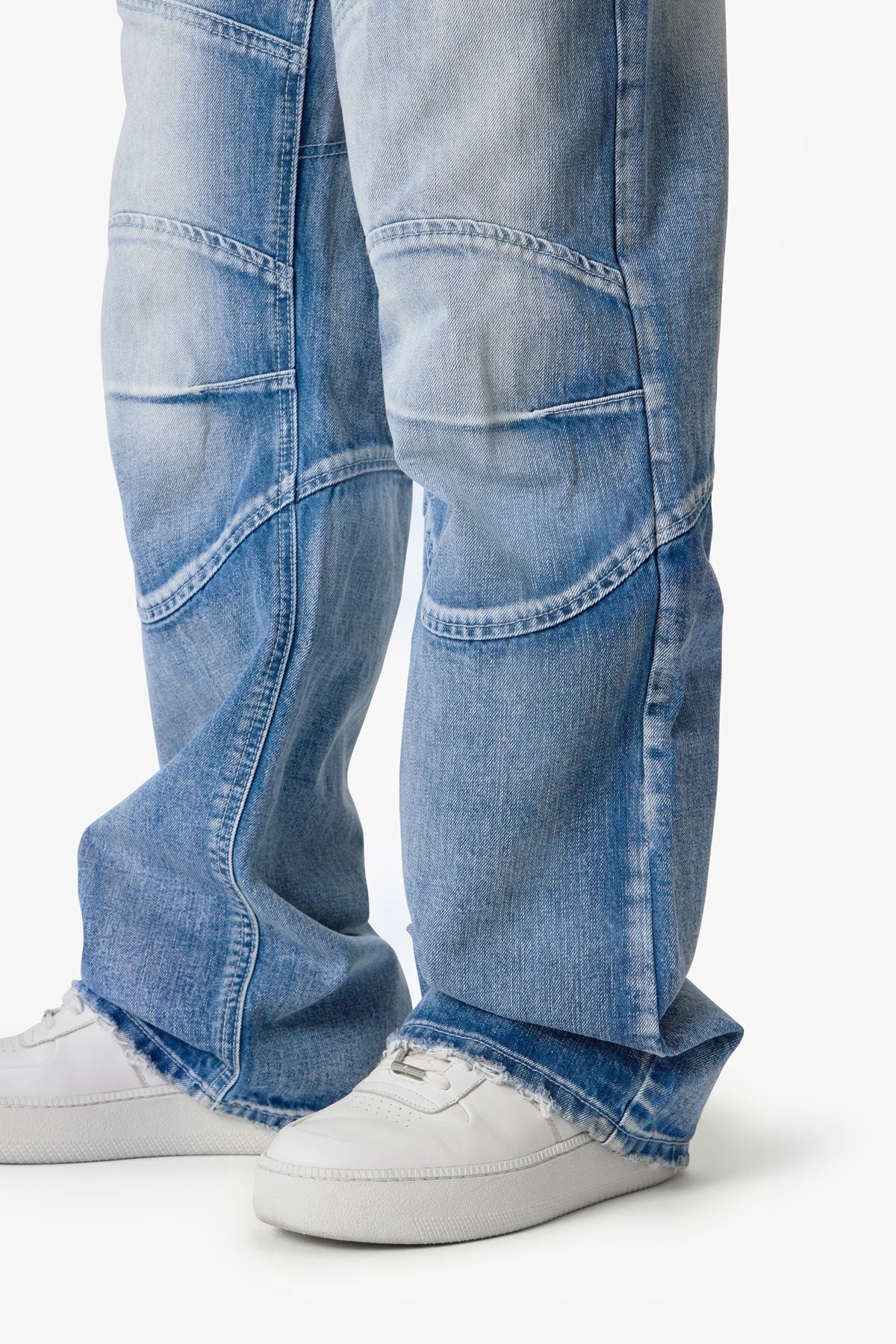 Paneled Moto Denim - Washed Blue | mnml