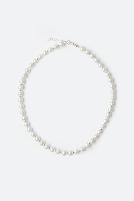 Pearl and Metal Bead Necklace - Off White