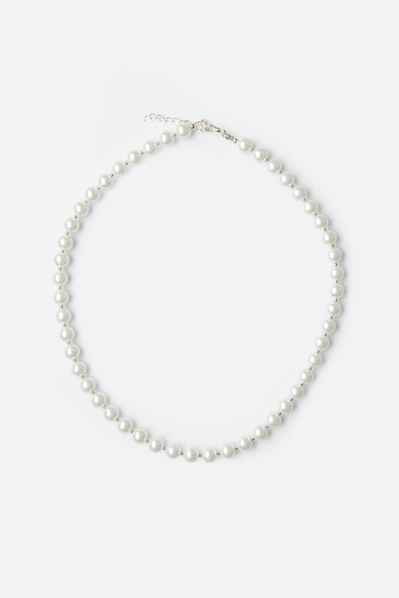 Pearl and Metal Bead Necklace - Off White | mnml | shop now