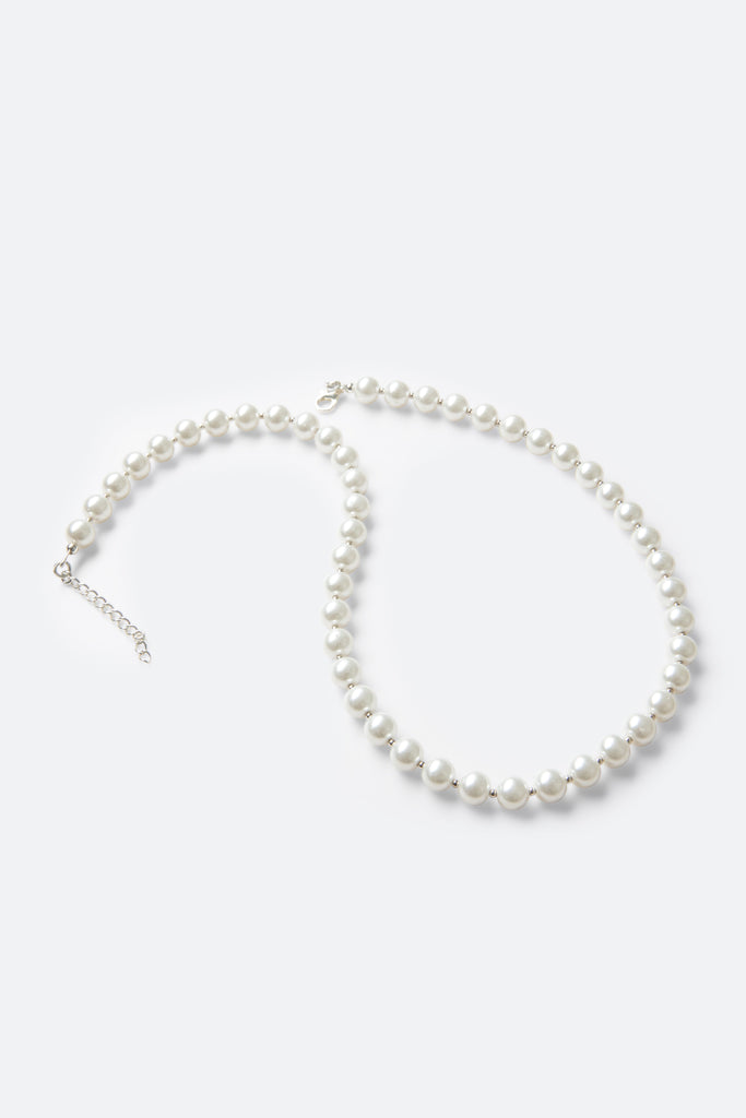 Pearl and Metal Bead Necklace - Off White | mnml | shop now
